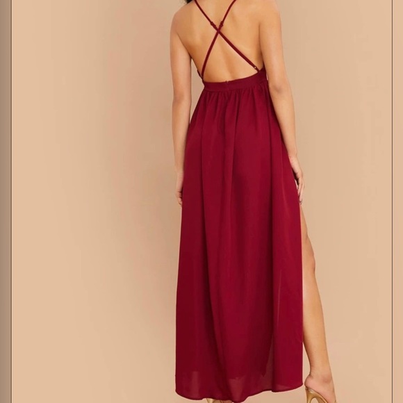 Red Crisscross Back Split Thigh Maxi Dress - Picture 2 of 9